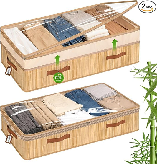 2 Pack Bamboo Under Bed Storage