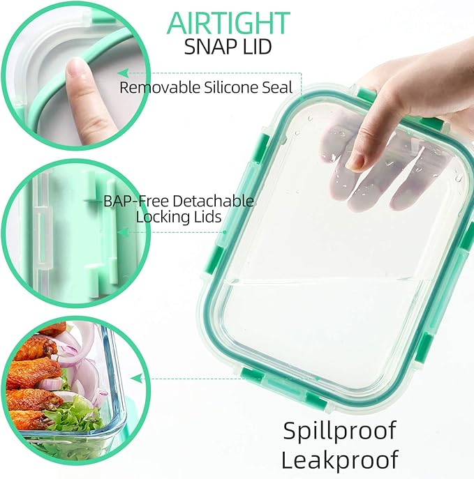 C CREST [10-Pack] Glass Food Storage Containers with Lids, Airtight, BPA Free