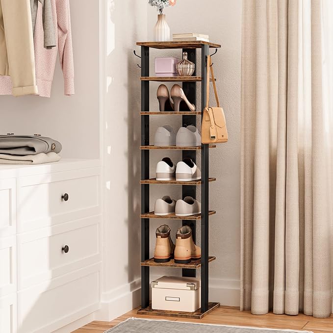8 Tiers Vertical Shoe Rack, Rustic Brown BF07XJ01G1