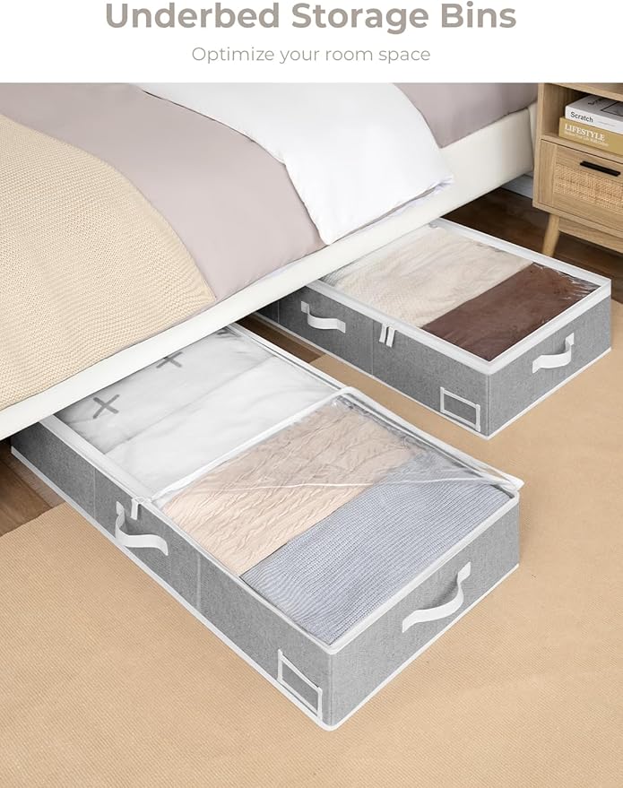 StorageWorks Extra Large Under Bed Storage Containers with Handles and Label Holder, 2 Pack Ultra-thick Fabric Underbed Bins, Closet Organizer for Clothes, Blankets, Sweater