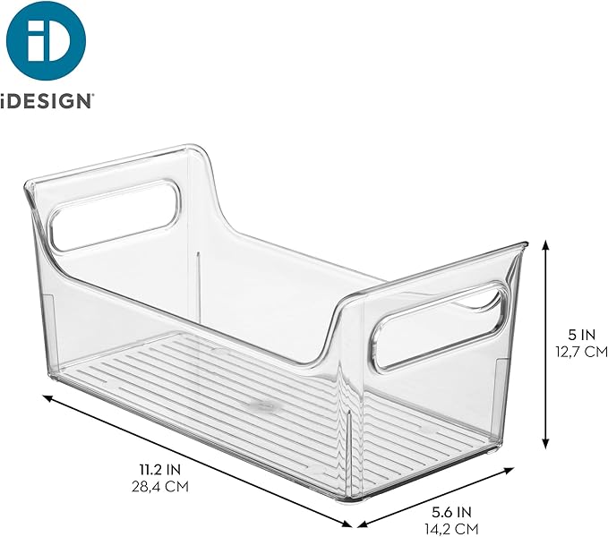 iDesign Condiment Organizer for Fridge - Plastic Fridge Organizer Bins with Handles, Set of 4, Clear