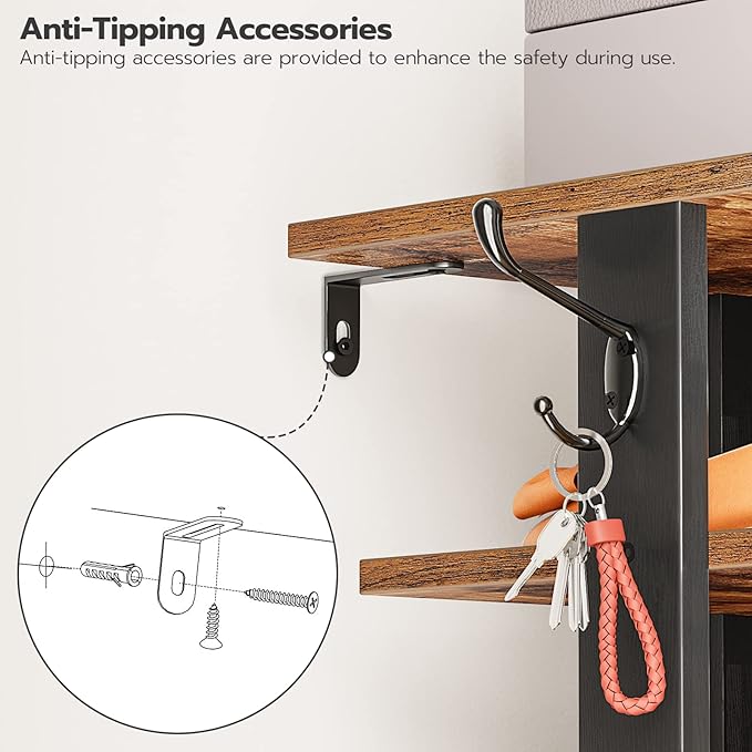 8 Tiers Vertical Shoe Rack, Rustic Brown BF750XJ01