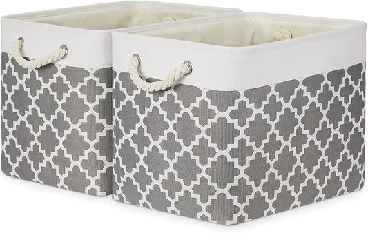 Bidtakay Large Fabric Storage Basket Set of 2 Collapsible Rectangle Basket