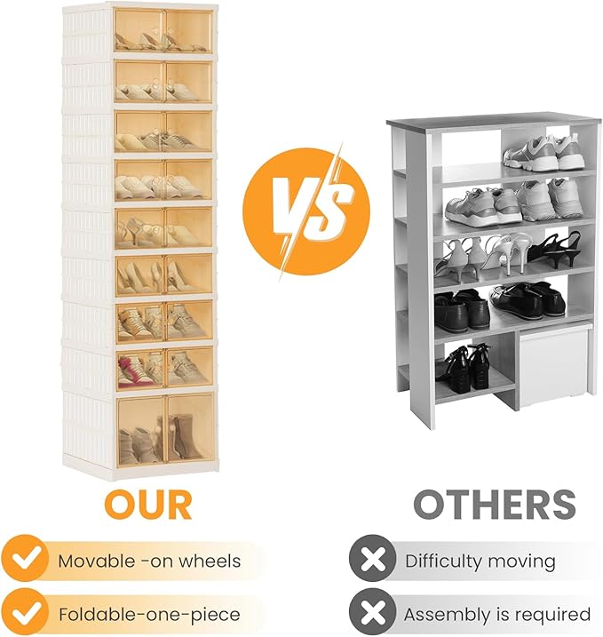 Portable Extra Large Folding Shoe Rack, Shoe Organizer Storage Box for Closet With Magnetic Clear Door, Shoe Storage Cabinet for Living Room, Entryway(9 layers—18 Pairs, Style-B)