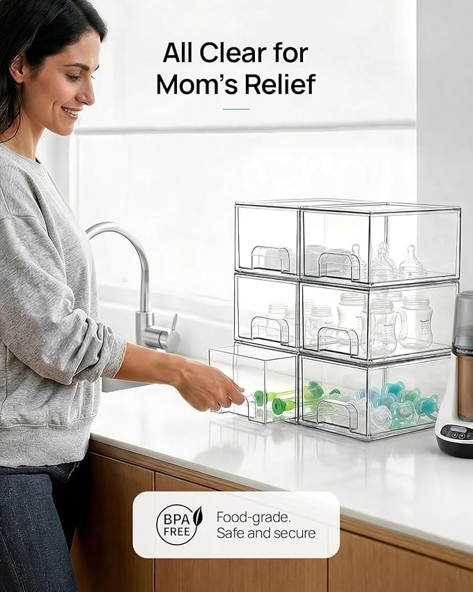 Vtopmart 12 Pack Small Clear Stackable Storage Drawers, Acrylic Bathroom Makeup Organizer, Plastic Storage Bins For Vanity, Undersink, Kitchen Cabinets, Pantry, Home Organization