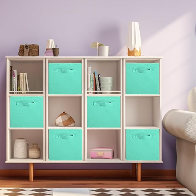 ShellKingdom Storage Bins, Foldable Fabric Storage Cubes And Cloth Organizer Drawer For Closet And Toys, 13 X 13 X 13 INCH, 6 Pack (Mint Green)