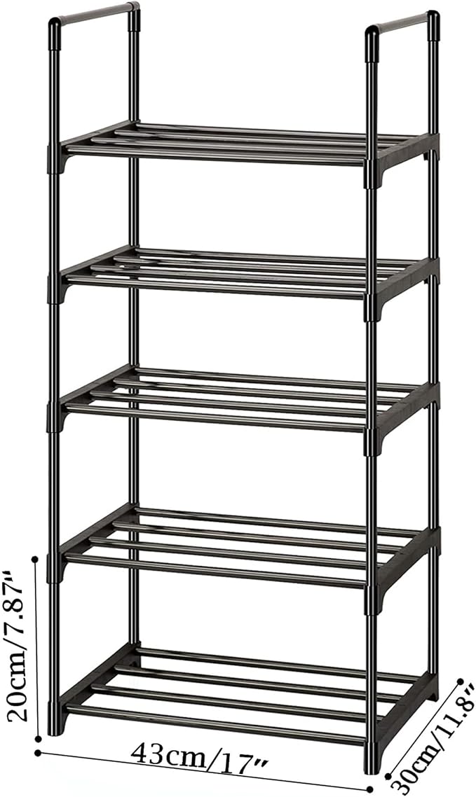 OYREL Shoe Rack, Sturdy Metal Shoes Rack Organizer,Narrow Shoes Stand Shelf 5 Tier Shoe Racks for Closets Small Space