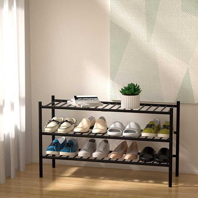 CRAFT 3-Tier Bamboo Long Shoe Rack, Black