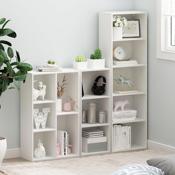 Furinno LUDER Book Shelf, 3-Cube Bookshelf, Bookcase with Open Shelves, White