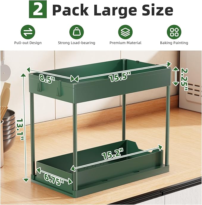 Simple Trending Under Sink Organizer 2 Pack, Green