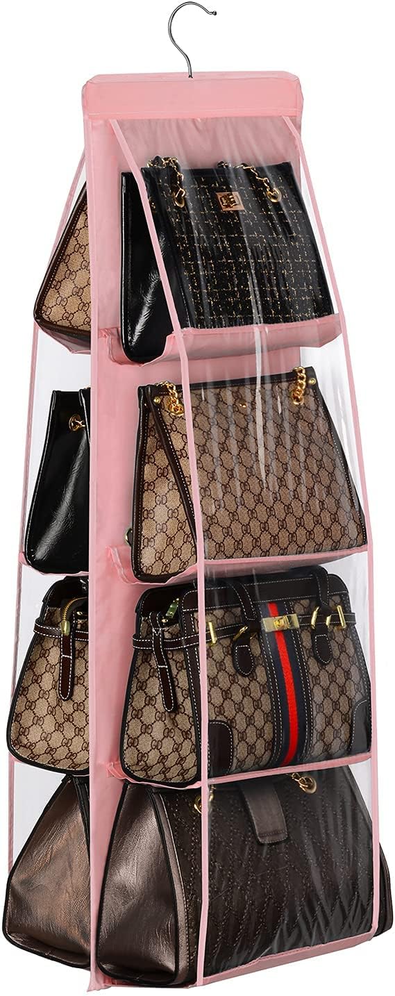 Handbag Hanging Purse Organizer for Closet, Light Pink