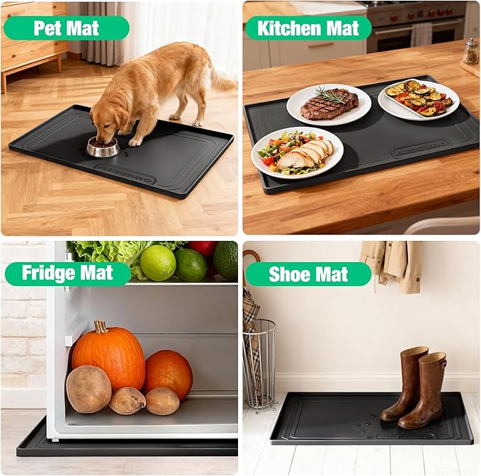Aisslro Under Sink Mat 25" X 19", Waterproof Silicone Under Sink Mats for Kitchen, Anti-Leak Shelf Liner & Cabinet Protector with Raised Edge, [BPA Free] Bathroom Tray Home Organizer, Black