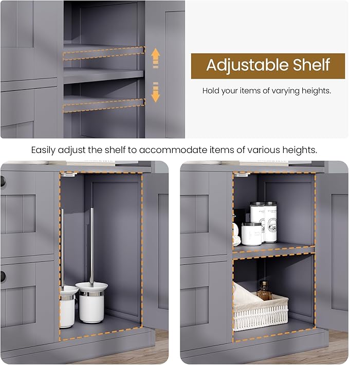 GRUSIGN Bathroom Cabinet, Modern Bathroom Floor Storage Cabinet Organizer with 1 Door and 3 Drawers, Freestanding Cupboard for Kitchen/Living Room Use