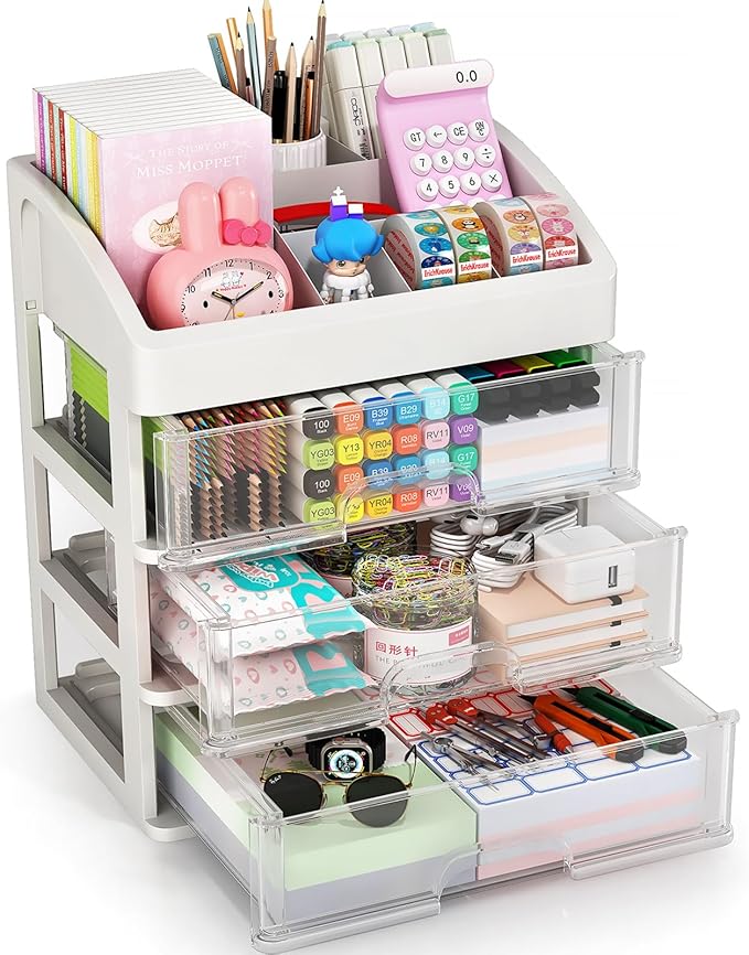 Desk Organizer with Drawers, 3 Drawers Storage Organizer