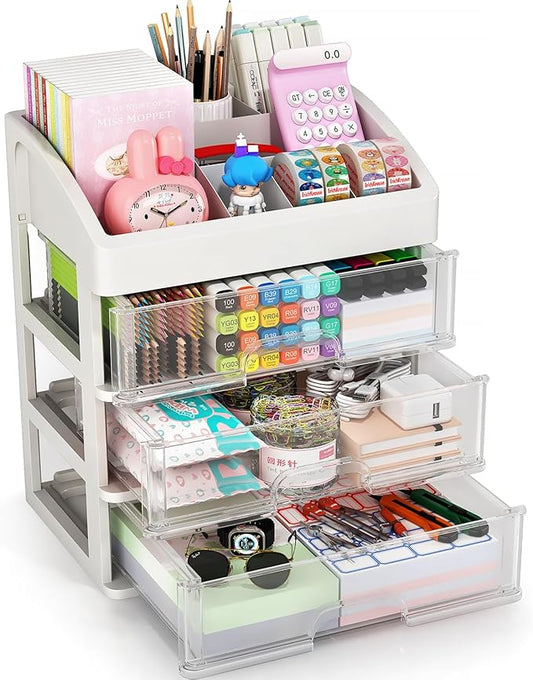 Desk Organizer with Drawers, 3 Drawers Storage Organizer