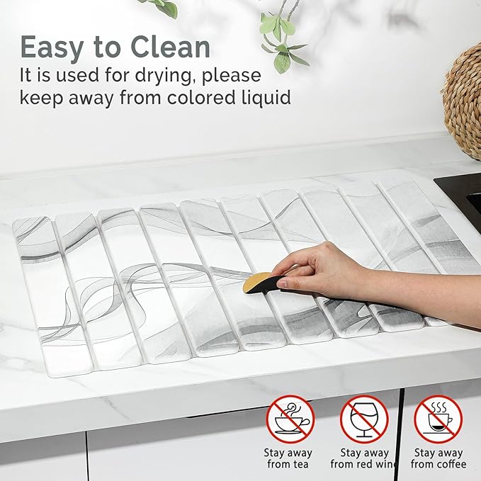 Large Stone Dish Drying Mat for Kitchen Counter, Black White 24"×16"&8"x4"