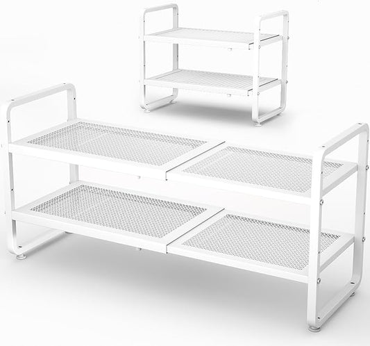 Shoe Rack, Expandable Shoe Organizer for Closet, White, 2-Tier