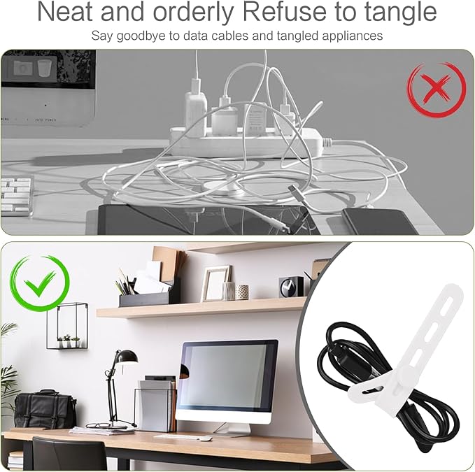 24Pcs Silicone Cable Ties, Reusable & Washable with Locking Buckles, White