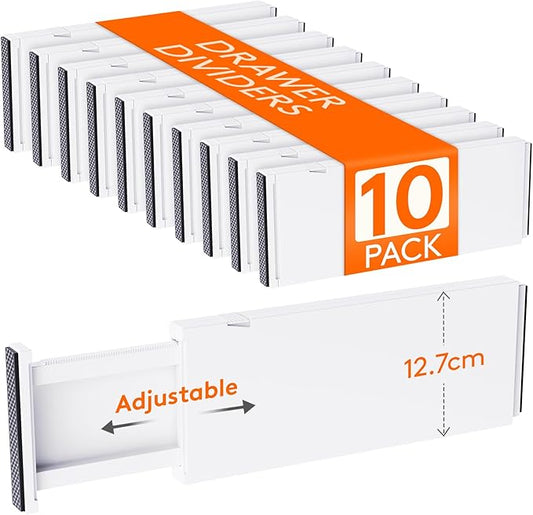 10 Pack 5" High Drawer Dividers 34-56cm/13.5-22" Adjustable Drawer Organizer