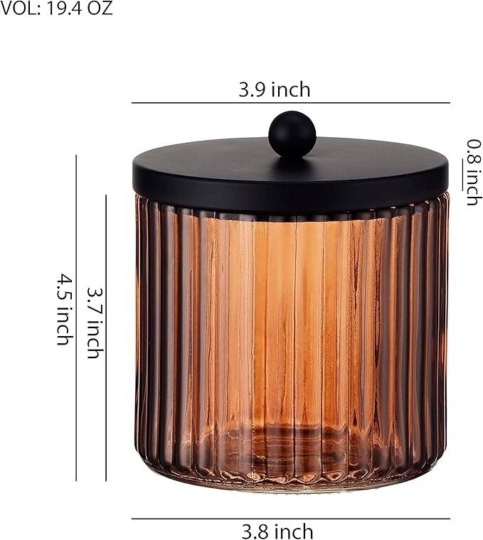 2-Pack Glass Qtip Holder Dispenser Set for Cotton Ball, Swab, Round Pads, Brown
