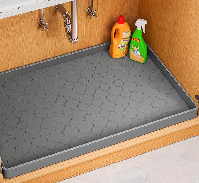 Jin&Bao Waterproof Under Sink Mat 22" x 22", Thick Silicone Mat Cabinet Protector for Kitchen and Bathroom, Shelf Liner, Home Organizer and Storage, Multipurpose Tray for Gadgets and Essentials