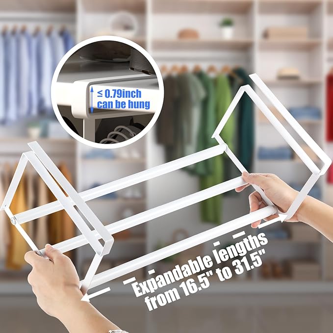CroBlissful 3 Pcs Expandable Shoe Rack Organizer for Closet 16.5-31.5 Inch Adjustable Retractable Hanging Cabinet Shoe Shelf Dorm Room Storage for Space Saving (White)