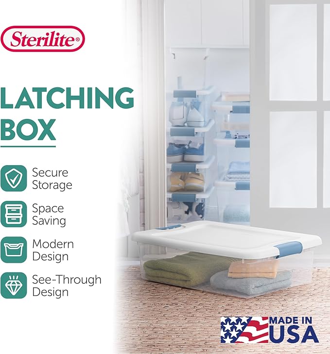 24-Pack Latching Box, Clear Plastic Under Bed Storage Bins with Lids, 32 Quart