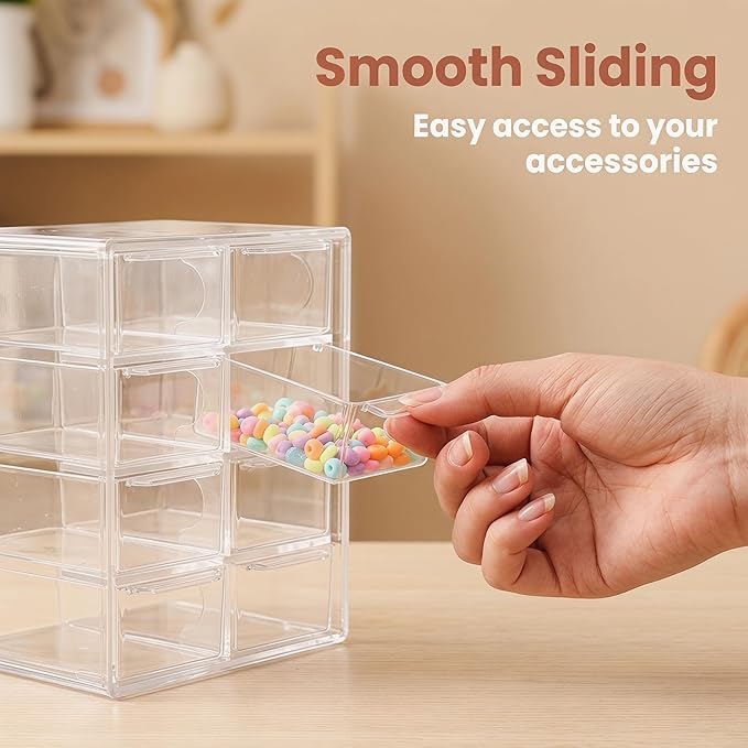 Acrylic Drawer Organizer, Clear Desk Organizer with Drawer, Plastic Stackable Storage Drawers with 12 Drawers, Dustproof for Jewelry, Craft, Office Supplies