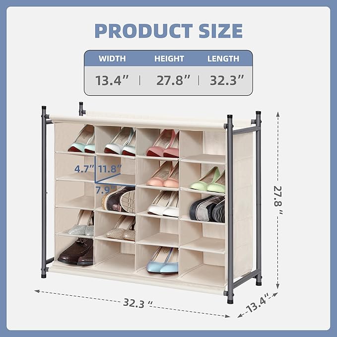 STORAGE MANIAC Stackable Shoe Cubby Organizer, 20-Cube Beige