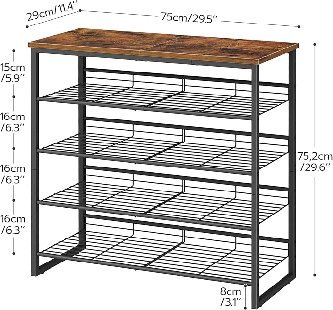 HOOBRO Shoe Rack, 5 Tier Shoe Organizer for Front Door Entrance, Shoe Shelf with Adjustable Tilt Angle, Holds 16-20 Pairs, for Entryway, Garage, Closet, Rustic Brown and Black BF08XJ01