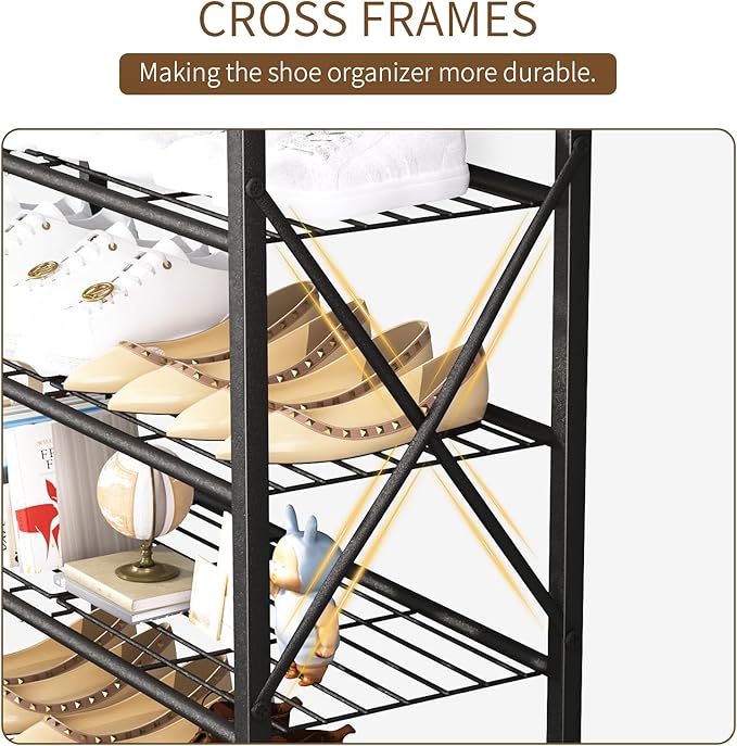 10-Tier Tall Shoe Rack, Large Capacity Shoe Shelf Holds40-45 Pairs, Shoe Shelf for Entryway, Hallway, Living Room, Rustic Brown