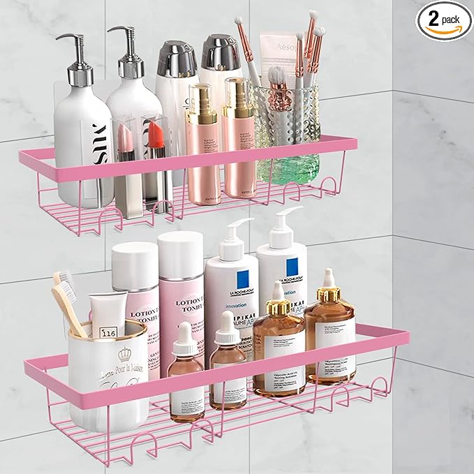 2 Pack Adhesive Shower Caddy Organizer with Hooks