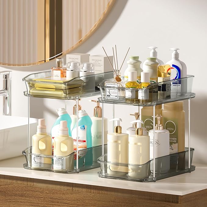 2-Tier Under Sink Organizers and Storage, 3 Pack, Grey