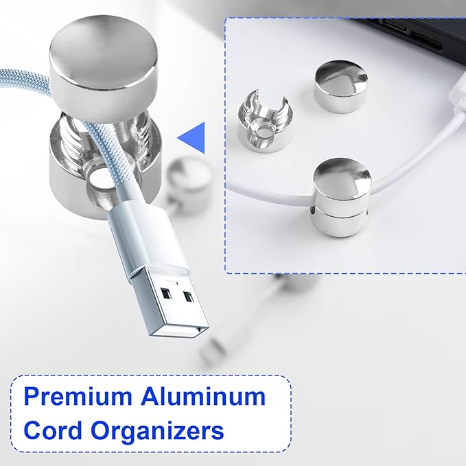 SmallCat 3 Sets Charger Holders for Cords, Silver Adjustable Cable Anchor Holders, Adhesive Metal Cord Clips, Cable Management Wire Organizers for Desk, Office, Nightstand