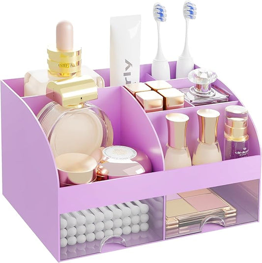 Makeup Organizer with 2 Drawers, Purple