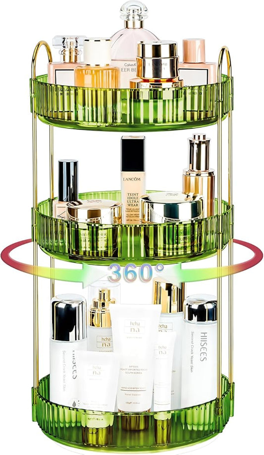 360 Rotating Makeup Organizer, Gem Green, 3 Tier