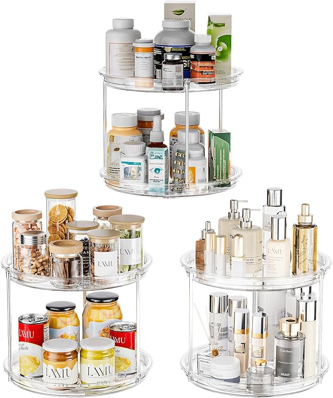 2 Tier Lazy Susan Turntable Organizer for Cabinet, 3 Pack