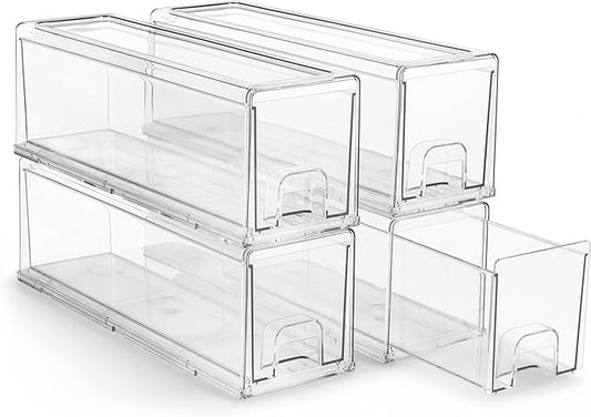 Sorbus Small Clear Stackable Storage Drawers – 4-Pack Plastic Organizer Bins with Handles – Stackable Pull-Out Storage Drawers for Closet, Pantry, Office, Bathroom, Craft, and Toy Organization
