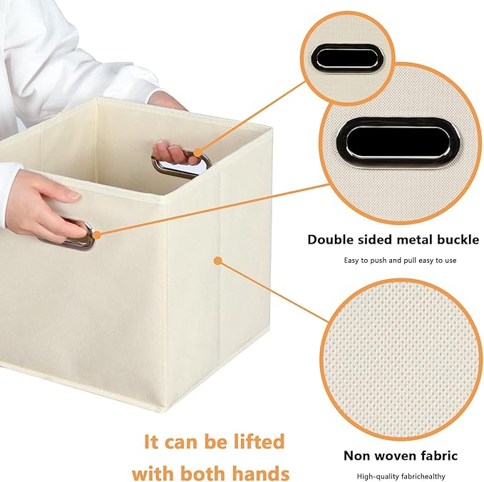 Fabric storage bins Cubes, Fabric Cube Organizer with Handle, Creamy White