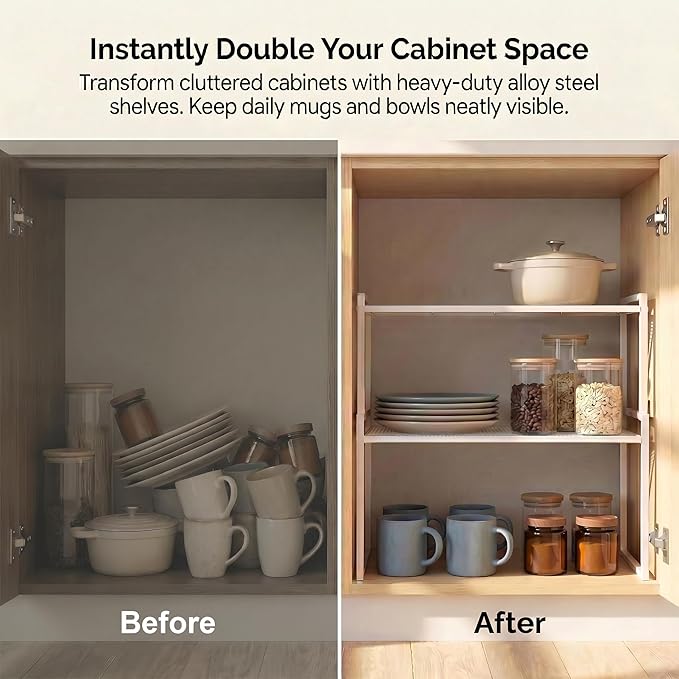 Set of 2 Cabinet Organizers 16.1''W 44 LBS Load Capacity Heavy Duty Kitchen Pantry Shelves Counter Countertop Storage Racks