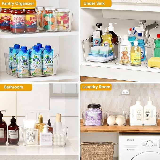 8 Pack Clear Pantry Organizer Bins for Kitchen