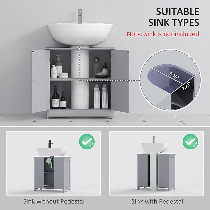 23.5" Pedestal Sink Storage Cabinet, Gray