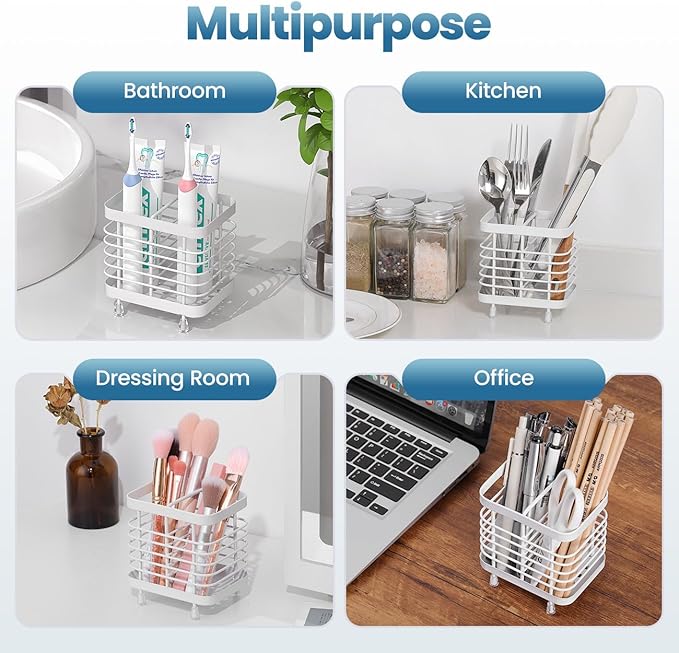 Luxspire Toothbrush Holders for Bathroom, Stainless Steel Electric Toothbrush Holder Wall Mounted, Shower Toothbrush Toothpaste Holder, Bathroom Organizer Essentials, 2 Slots, White