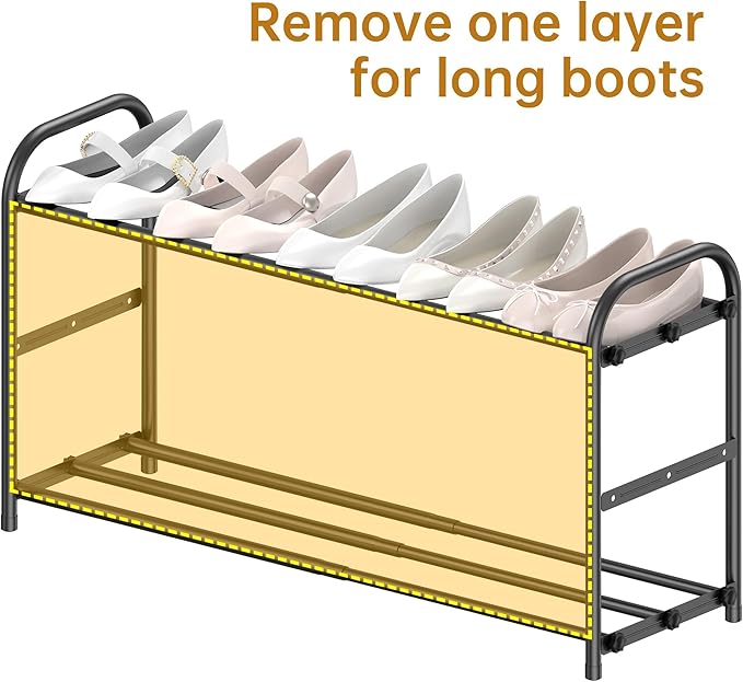 Hleelomi 3-Tier Expandable Shoe Rack,Adjustable Shoe Shelf Storage Organizer Heavy Duty Metal Free Standing Shoe Rack for Entryway, Closet,Living Room,Dorm,Black