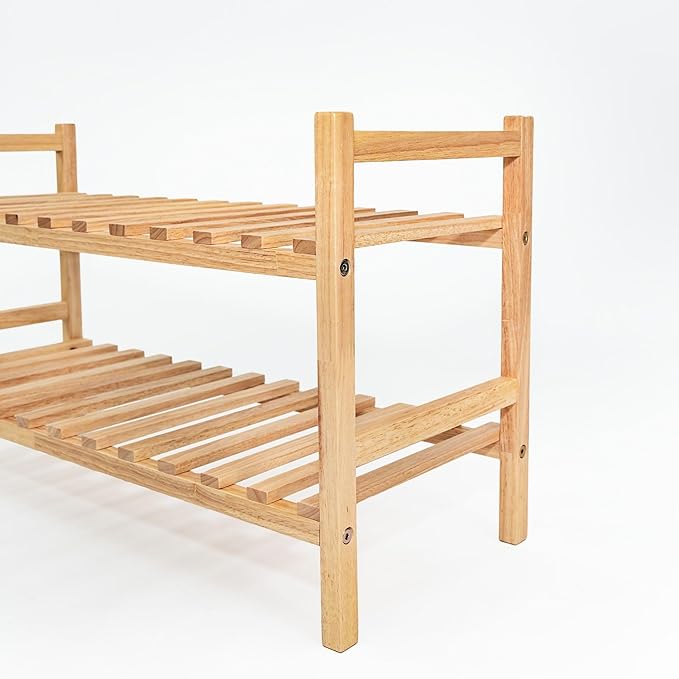 PJ Wood Stackable Wooden Shoe Rack Organizer for Closet Storage, Entryway Shelves, Tiered Cabinet for Shoes, 6 Pair Capacity, Natural