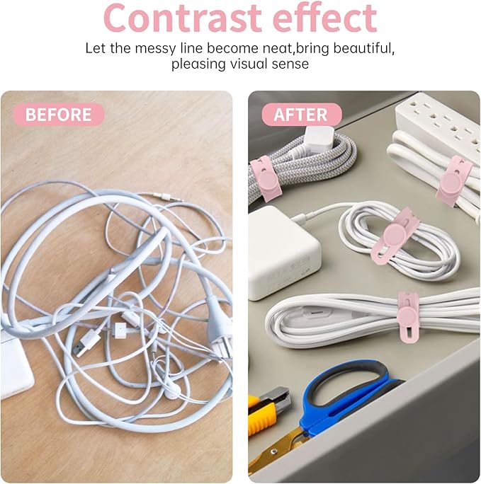 Oligei 25 Pcs Silicone Cable Ties, Cable Ties Reusable, High Elasticity Cord Wraps for Electrical Cords, Cord Organizer for Earphone, Phone Charger(Pink)