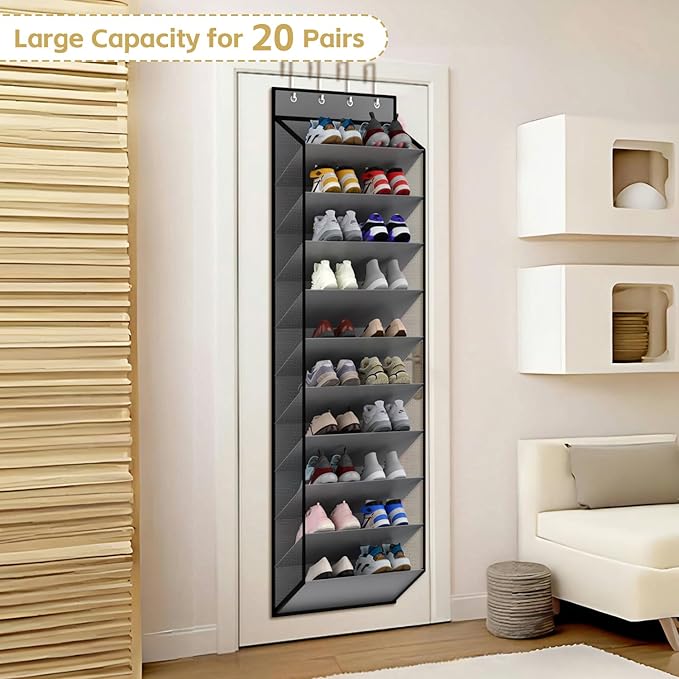 10 Tiers Mesh Over Door Shoe Organizer Storage, Grey