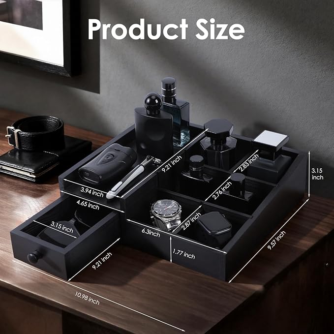 Forest Angle Organizer for Men,Bathroom Countertop Organizers,Perfume Organizer,Cologne Organizers,Bathroom Storage,Perfume Stand,Dresser Organizer,Gifts for Men,Dad Gifts,Adjustable Partition(Black)