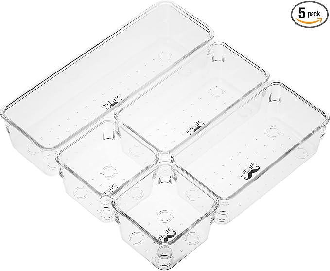 Mr. Pen- Drawer Organizers Set, 5 pcs, Clear Plastic Makeup Drawer Organizer, containers for Organizing, Desk Vanity Organizer, Bathroom Drawer Organizers