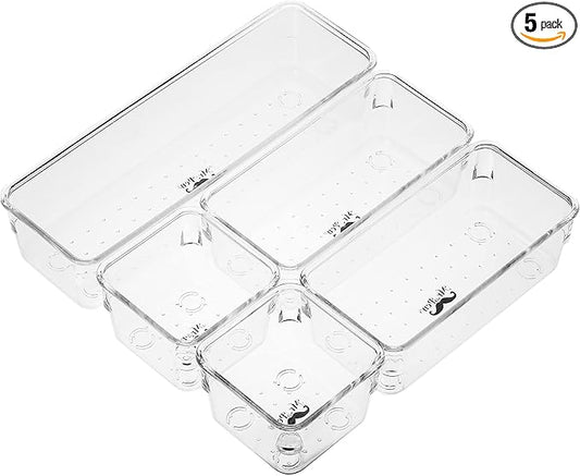 Mr. Pen- Drawer Organizers Set, 5 pcs, Clear Plastic Makeup Drawer Organizer, containers for Organizing, Desk Vanity Organizer, Bathroom Drawer Organizers